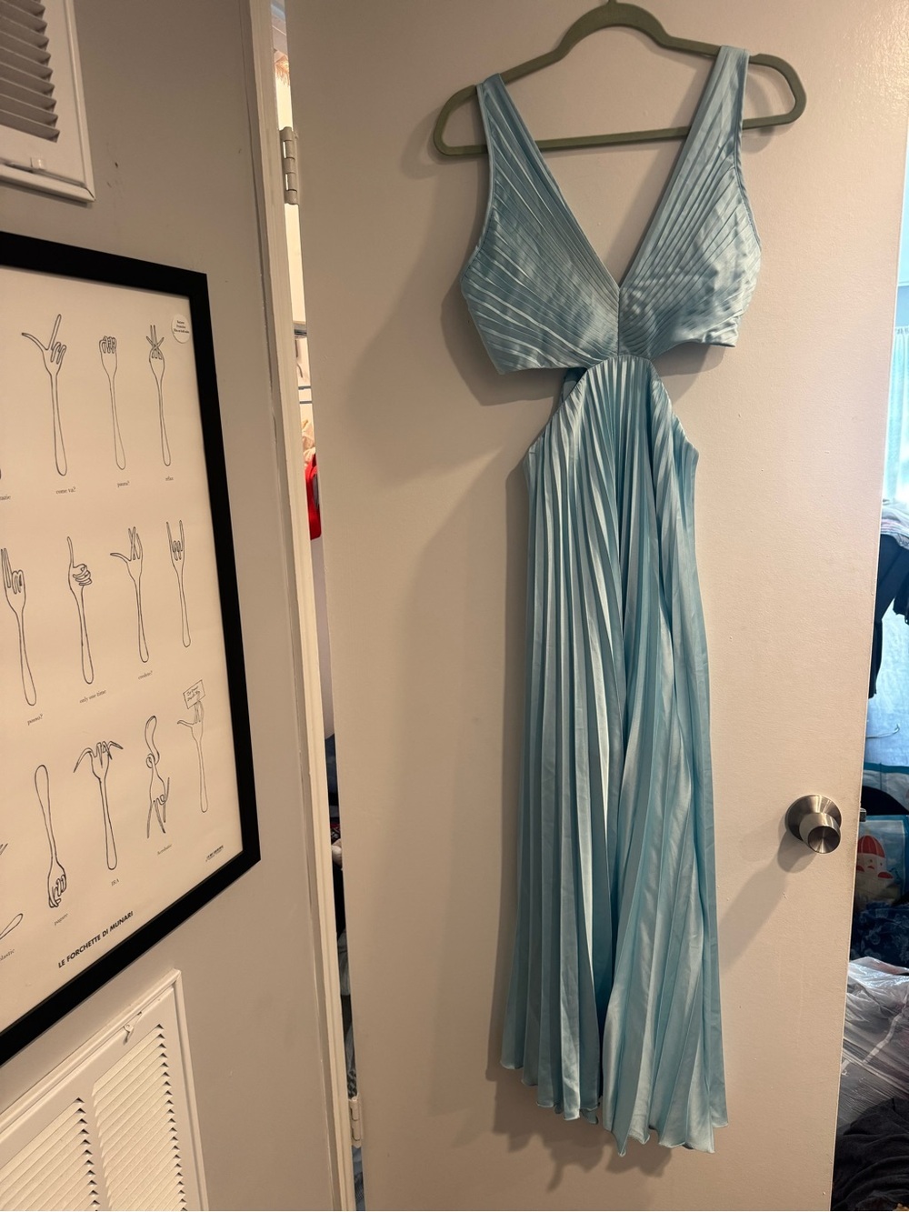 Abercrombie & Fitch Light Blue Pleated Cutout Formal Maxi Dress MT